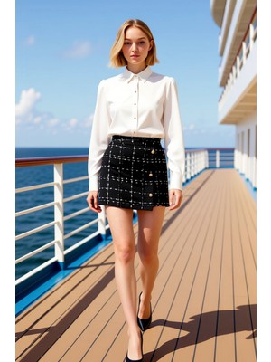 Benerly Kadın A Line Tüvit Mini Etek Düğme Detaylı Ekose Kalıp Dokuma Fonksiyonel Dayanıklı Modern