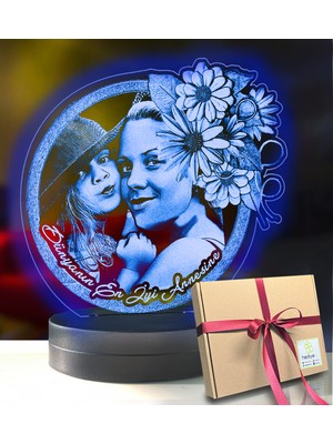 Empressco Çiçekli ve Resimli 3D LED Gece Lambası, Anneler Için Mavi Işıklı Tasarım