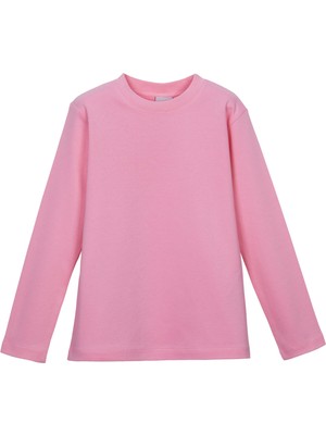 Lovetti Pembe Basic Unisex Çocuk Kışlık Sıfır Yaka Uzun Kollu Tişört