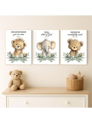 Ninastore Safari Kreş Baskıları: Fil, Zürafa, Aslan, Incil Ayetleri Dekoru