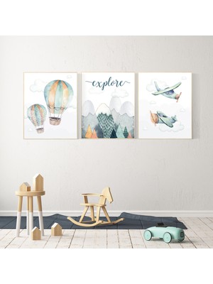 Ninastore Dağ Macerası Kreş Dekoru: Sıcak Hava Balonu ve Uçak Baskıları