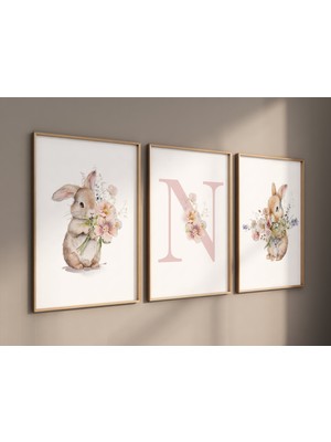 Ninastore Tavşanlı Çocuk Odası Baskısı: Bohem Yabani Çiçek Tavşan Sanatı