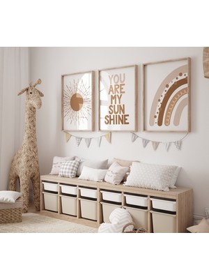 Ninastore Boho Gökkuşağı Çocuk Odası Baskısı: Toprak Tonlarında Soyut Sanat