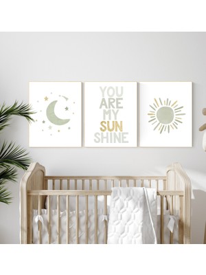 Ninastore Adaçayı Yeşili Çocuk Odası Desenleri: Gökkuşağı, Güneş, Ay Dekoru