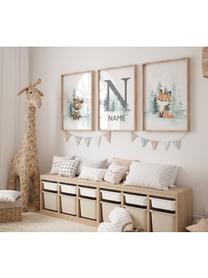 Ninastore Orman Hayvan Desenleri: Teal Bebek Odası Dekor Seti