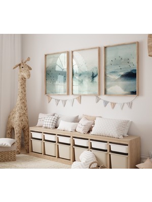 Ninastore Dağ Manzarası Baskısı: Nane Yeşili Çocuk Odası Duvar Sanatı