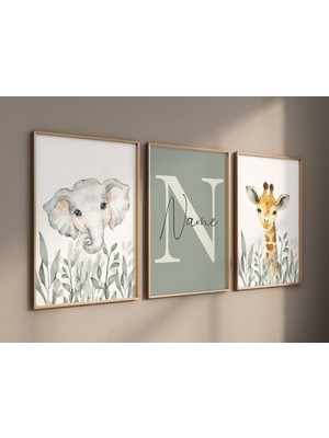 Ninastore Safari Hayvan Kreş Baskıları: Orman Yeşilliği Duvar Sanatı
