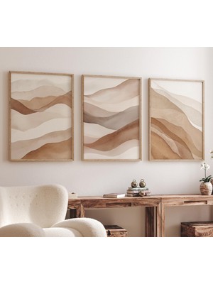 Ninastore Toprak Tonlarında Suluboya Manzara Baskı Seti: Minimalist Bohem Duvar Sanatı