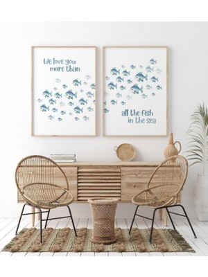 Ninastore Deniz Altı Çocuk Odası Baskı Seti: Denizci Okyanus Duvar Sanatı