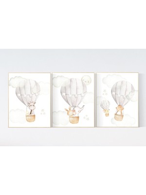 Ninastore Sıcak Hava Balonu Kreş Baskıları: Orman Hayvanları, Nötr Dekor
