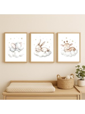 Ninastore Uyuyan Hayvan Kreş Baskıları: Fil, Tavşan, Zürafa Duvar Sanatı