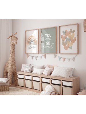 Ninastore Gökkuşağı Çocuk Odası Baskı Seti: Toprak Tonları, Kalp Sanatı