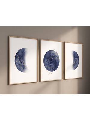 Ninastore Ay Evreleri Baskısı: Lacivert ve Altın Bebek Odası Dekoru