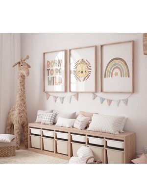 Ninastore Boho Aslan Çocuk Odası Baskıları: Safari Gökkuşağı Sanatı