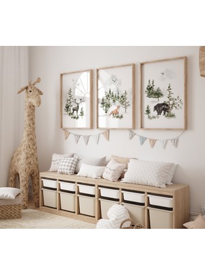 Ninastore Orman Hayvanları Kreş Sanat Baskıları: Dağ Macerası Teması