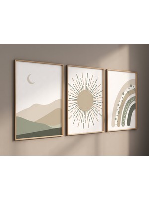 Ninastore Bohem Bebek Odası Desenleri: Gökkuşağı, Güneş, Ay - Adaçayı Yeşili Toprak Tonları