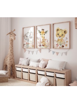 Ninastore Çiçekli Safari Hayvanlı Bebek Odası Desenleri: Bohem Orman Dekor Seti