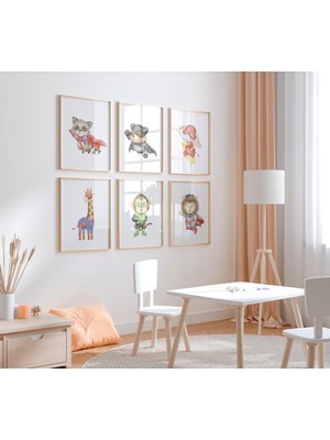 Ninastore Süper Kahraman Hayvan Desenli Çocuk Odası Dekorasyonu: Erkek Çocuk Odası Dekoru, 6'lı Set