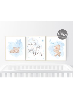 Ninastore Ayı Çocuk Odası Baskısı: Parıldayan Yıldız Dekoru, Erkek Çocuk Odası Sanatı