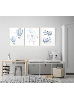 Ninastore Macera Çocuk Odası Dekoru: Sıcak Hava Balonu ve Uçak Baskıları