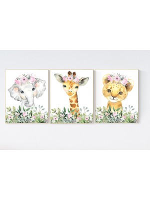 Ninastore Safari Hayvan Kreş Baskıları: Suluboya Orman Hayvanları, Yeşillik Dekoru