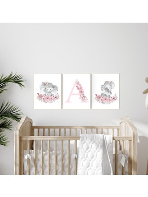 Ninastore Fil Çiçekli Çocuk Odası Sanat Baskıları: Bohem Orman Dekoru