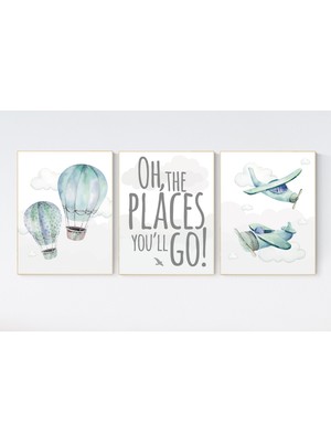 Ninastore Macera Bebek Odası Baskı Seti: Sıcak Hava Balonu ve Uçak Dekoru