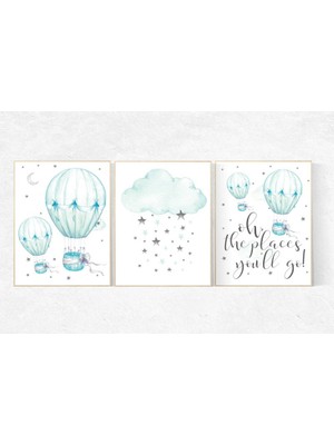 Ninastore Mint Sıcak Hava Balonu Kreş Dekoru: Cinsiyet Nötr Duvar Sanatı