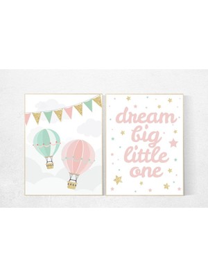 Ninastore Pembe Nane Bebek Odası Dekoru: Sıcak Hava Balonu, Ay ve Yıldız Baskıları