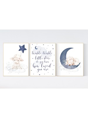 Ninastore Koyun Fidanlığı Dekoru: Ay, Bulut, Yıldız Duvar Sanatı Baskısı