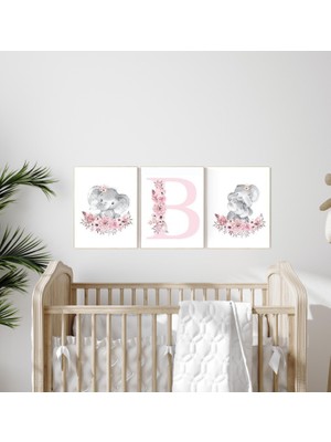 Ninastore Fil Çiçekli Çocuk Odası Sanat Baskıları: Bohem Kız Dekoru