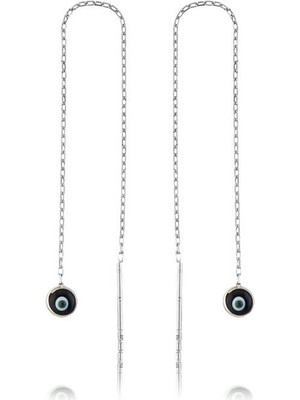 Noip 925 Ayar Gümüş Zincirli Lacivert Nazar Küpe EA1160041 (944944)