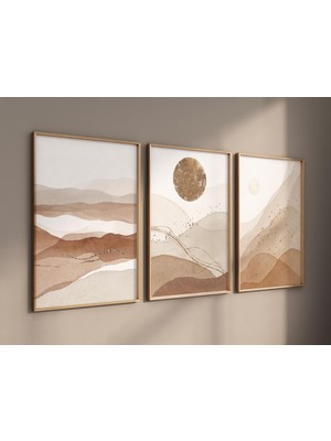 Ninastore Nötr Soyut Manzara Baskı Seti: Bej Toprak Tonları Bohem Dekoru