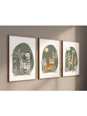 Ninastore Safari Hayvan Baskıları: Bohem Bebek Odası Duvar Sanatı, Adaçayı Yeşili Dekor