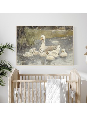 Ninastore Ördek Ailesi Kreş Baskısı: Cinsiyetsiz Bebek Odası Duvar Sanatı