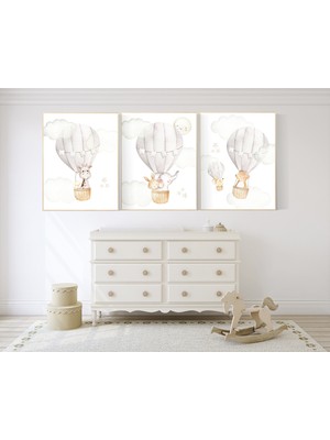 Ninastore Suluboya Safari Hayvanlı Sıcak Hava Balonu Kreş Baskısı