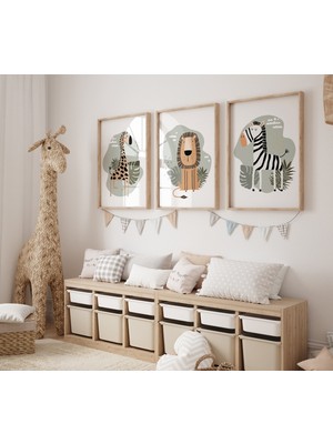 Ninastore Safari Hayvan Kreş Baskıları: Bohem Orman Sanatı, 3'lü Set