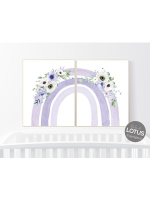 Ninastore Mor Çiçekli Gökkuşağı Kreş Dekoru: Bohem Kız Desenleri, 2'li Set
