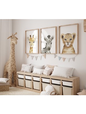 Ninastore Safari Hayvan Kreş Baskıları: Yavru Aslan, Zebra, Zürafa