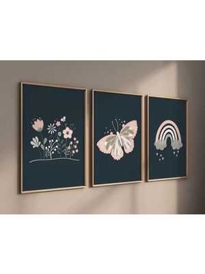 Ninastore Yabani Çiçek Çocuk Odası Baskısı: Bohem Gökkuşağı, Kelebek Kız Yatak Odası Sanatı