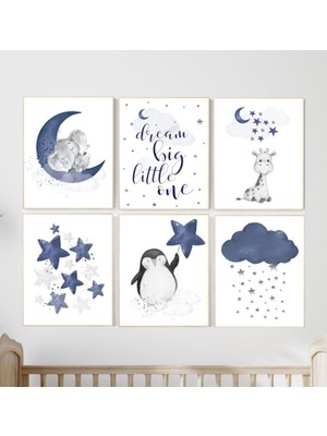 Ninastore Fil Kreş Sanatı: Ay, Yıldızlar, Penguen, Zürafa - Lacivert Baskılar