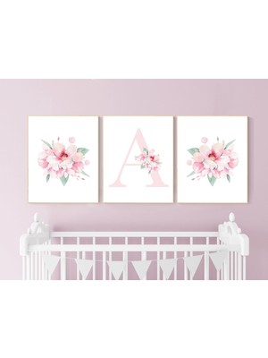 Ninastore Çiçekli Çocuk Odası Sanatı: Pembe Çiçek Baskıları, Bohem Kız Dekoru