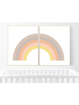 Ninastore Nötr Gökkuşağı Baskı Seti: Toprak Tonlarında Çocuk Odası Duvar Sanatı
