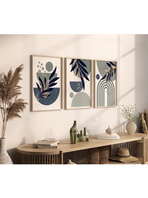 Ninastore Boho Soyut Çocuk Odası Baskısı: Lacivert, Adaçayı Yeşili ve Altın Duvar Dekoru