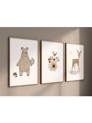 Ninastore Bohem Orman Hayvanı Kreş Baskıları: Nötr Toprak Tonları