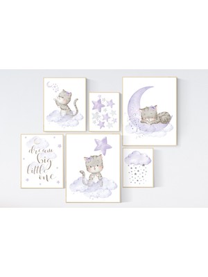 Ninastore Mor Kedi Odası Dekoru: Kız Çocuk Odası Için Yavru Kedi Desenleri