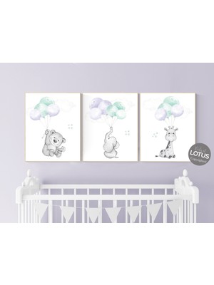 Ninastore Mor Nane Bebek Odası Desenleri: Fil, Ayı, Zürafa ve Balonlar