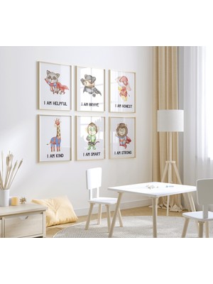 Ninastore Süper Kahraman Hayvan Desenli Çocuk Odası Dekorasyonu: Erkek Çocuk Odası Dekoru, 6'lı Set