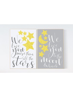 Ninastore Sarı Yıldızlar Çocuk Odası Sanat Baskısı: Ay ve Sırt, Cinsiyet Nötr Dekor