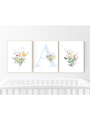 Ninastore Suluboya Kır Çiçeği Kreş Baskısı: Bohem Çiçekli Duvar Sanatı